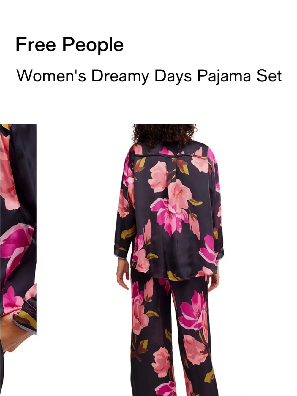 Free People Satin Floral Pajama Set in Black and Pink